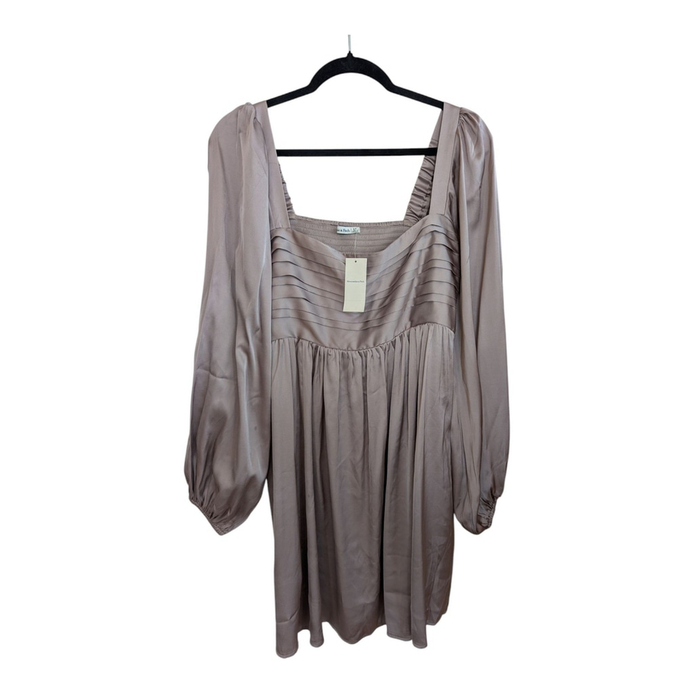 NEW Abercrombie & Fitch Emerson Satin Long Sleeve Mini Dress in Tan Large Tall - Picture 3 of 10